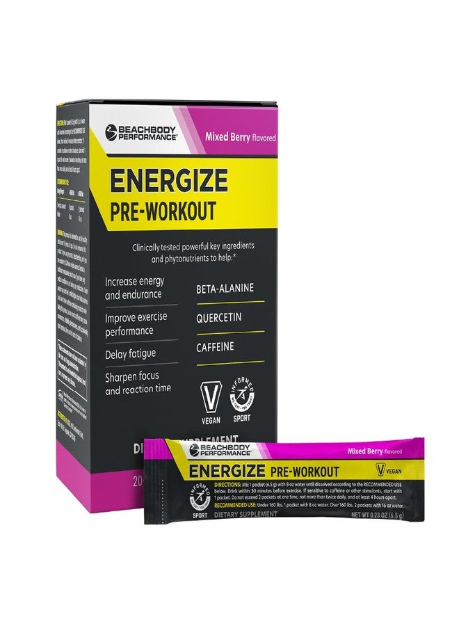 BODi Energize Pre Workout Powder - Beta-Alanine, Quercetin & Low-Dose Caffeine Formula for Enhanced Energy & Focus, Increase Energy & Endurance Supplement, Mixed Berry, 20 Sticks - Image 1